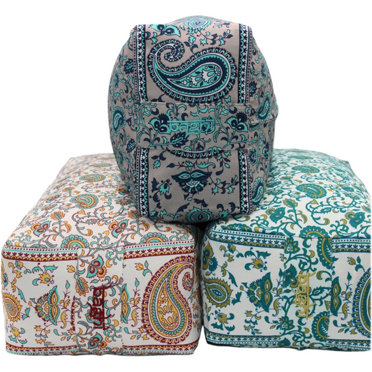 Bio Meditationskissen+Yogakissen Bolster mit Paisley-Muster in Grau+Blau+Türkis Grau+Blau+Blau Muster Bedruckt von BAGHI Größe 60x28 cm Höhe 15 cm