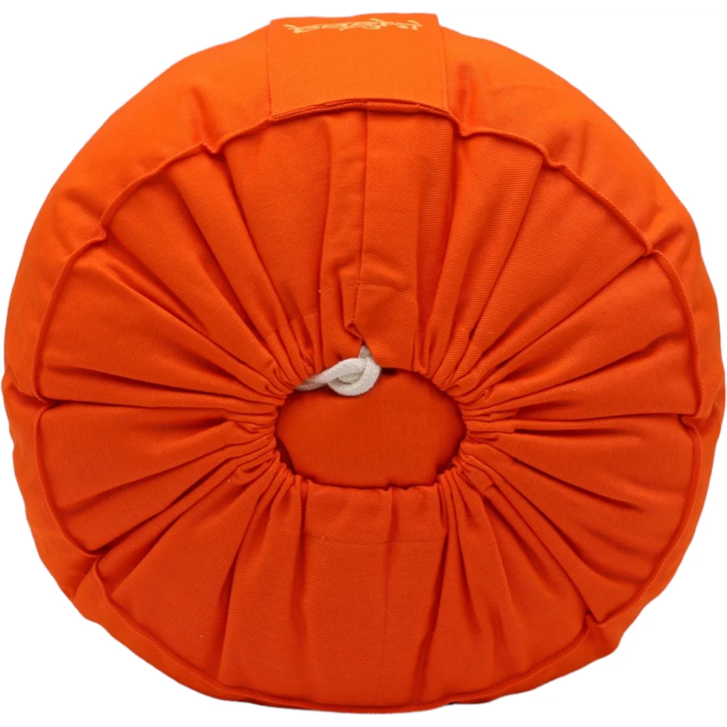 Bio Meditationskissen+Yogakissen rund mit Om-Stickerei in Orange von BAGHI Größe Ø 30 cm Höhe 15 cm
