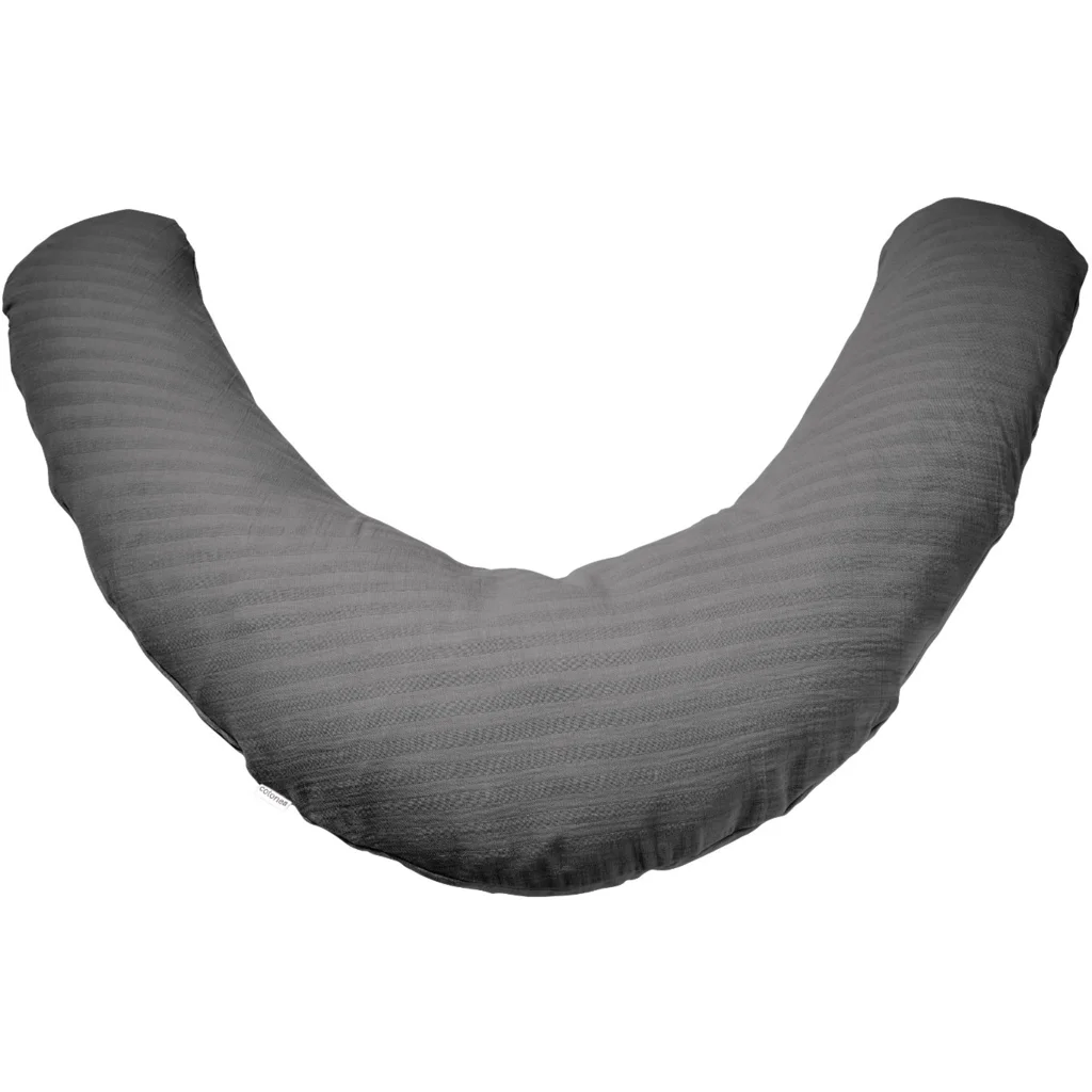 Bio Musselin Baby-Stillkissen in Anthrazit Grau von Cotonea Größe 36x180 cm
