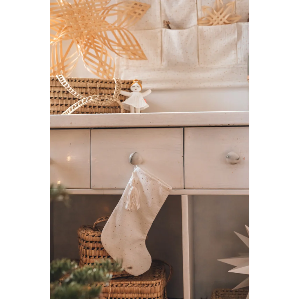 Bio Nikolaus Stiefel Sparkling in Creme Muster Sparkling von kikadu Größe 19x39 cm