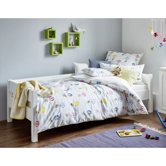 Bio Satin Baby-+Kinder-Bettwäsche Ballone Garnitur in Muster Ballone von Cotonea Größe 100x135 + 40x60 cm