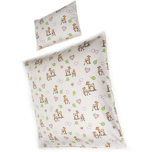 Bio Satin Baby-+Kinder-Bettwäsche Bambi Garnitur in Creme Muster Bambi von mudis Größe 100x135 + 30x45 cm