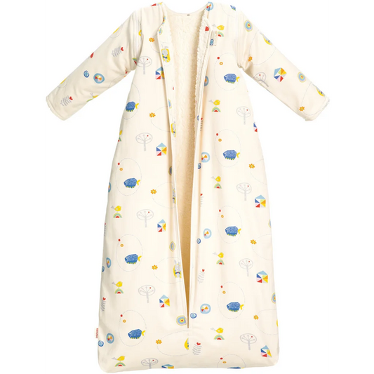 Bio Satin Baby-Schlafsack Hase mit Teddyplüschfutter und abnehmbaren Ärmeln in Muster Hase von Cotonea Größe 90 (ca. 97 cm)