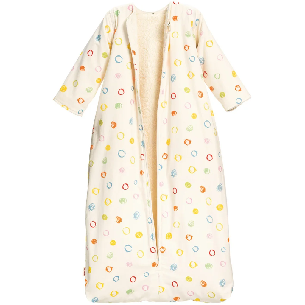 Bio Satin Baby-Schlafsack Kritzelkreise mit Teddyplüschfutter und abnehmbaren Ärmeln in Muster Kritzelkreise von Cotonea Größe 130 (ca. 140 cm)
