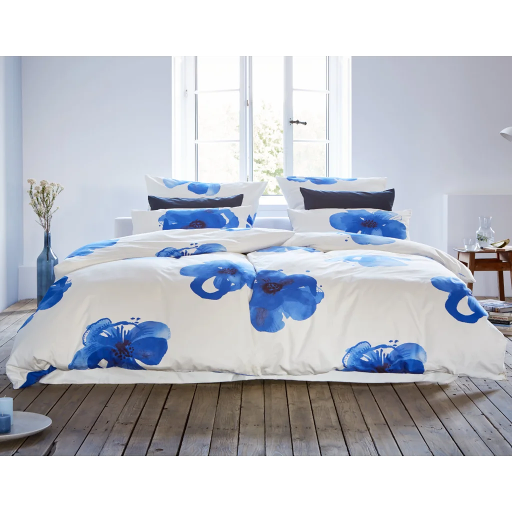 Bio Satin Bettwäsche Blaue Anemone Kissenbezug in Blau Muster Blaue Anemone von Cotonea Größe 40x80 cm