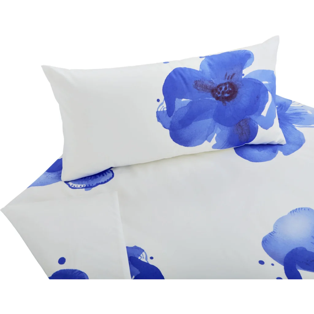 Bio Satin Bettwäsche Blaue Anemone Kissenbezug in Blau Muster Blaue Anemone von Cotonea Größe 80x80 cm