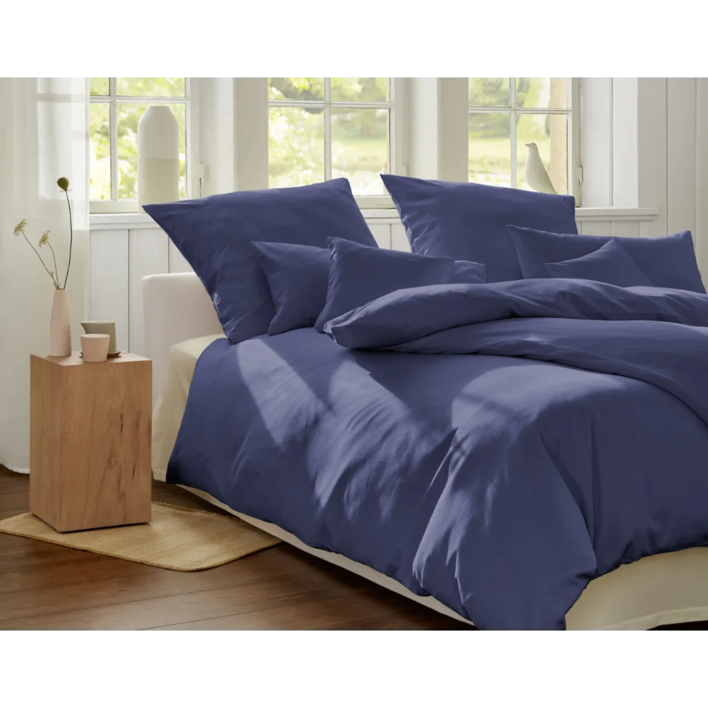 Bio Satin Bettwäsche Classic Kissenbezug in Azurblau Blau von Cotonea Größe 40x40 cm