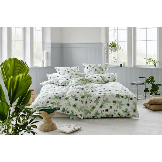 Bio Satin Bettwäsche Grüne Pflanzenwelt Kissenbezug in Grün Muster Grüne Pflanzenwelt von Cotonea Größe 40x80 cm