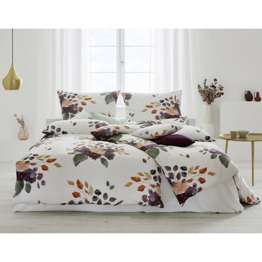 Bio Satin Bettwäsche Herbstblumen Garnitur in Muster Herbstblumen von Cotonea Größe 135x200 + 80x80 cm