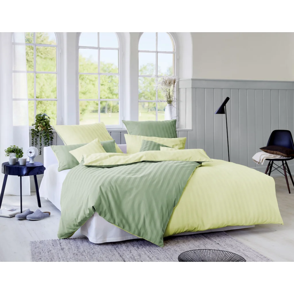 Bio Satin Wendebettwäsche Linea Kissenbezug in Kiwi+Limette Grün von Cotonea Größe 40x40 cm