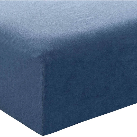 Bio Single-Jersey Spannbettlaken für Boxspringbetten in Standardgröße - Doppelbett in Blau von MELA home Größe 180-200 x 200 cm