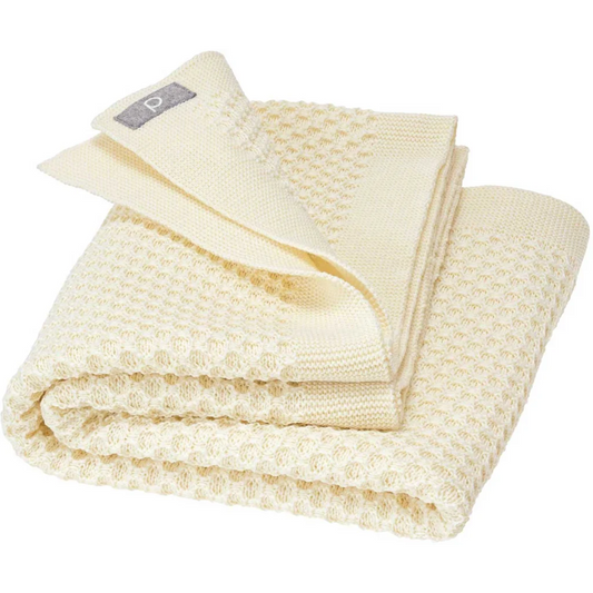 Bio Strick Baby-Decke mit Waben-Struktur in Creme von disana Größe 80x100 cm