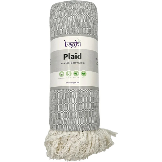 Bio Tagesdecke in Hellgrau+Creme Grau+Creme Muster Gemustert von BAGHI Größe 180x225 cm