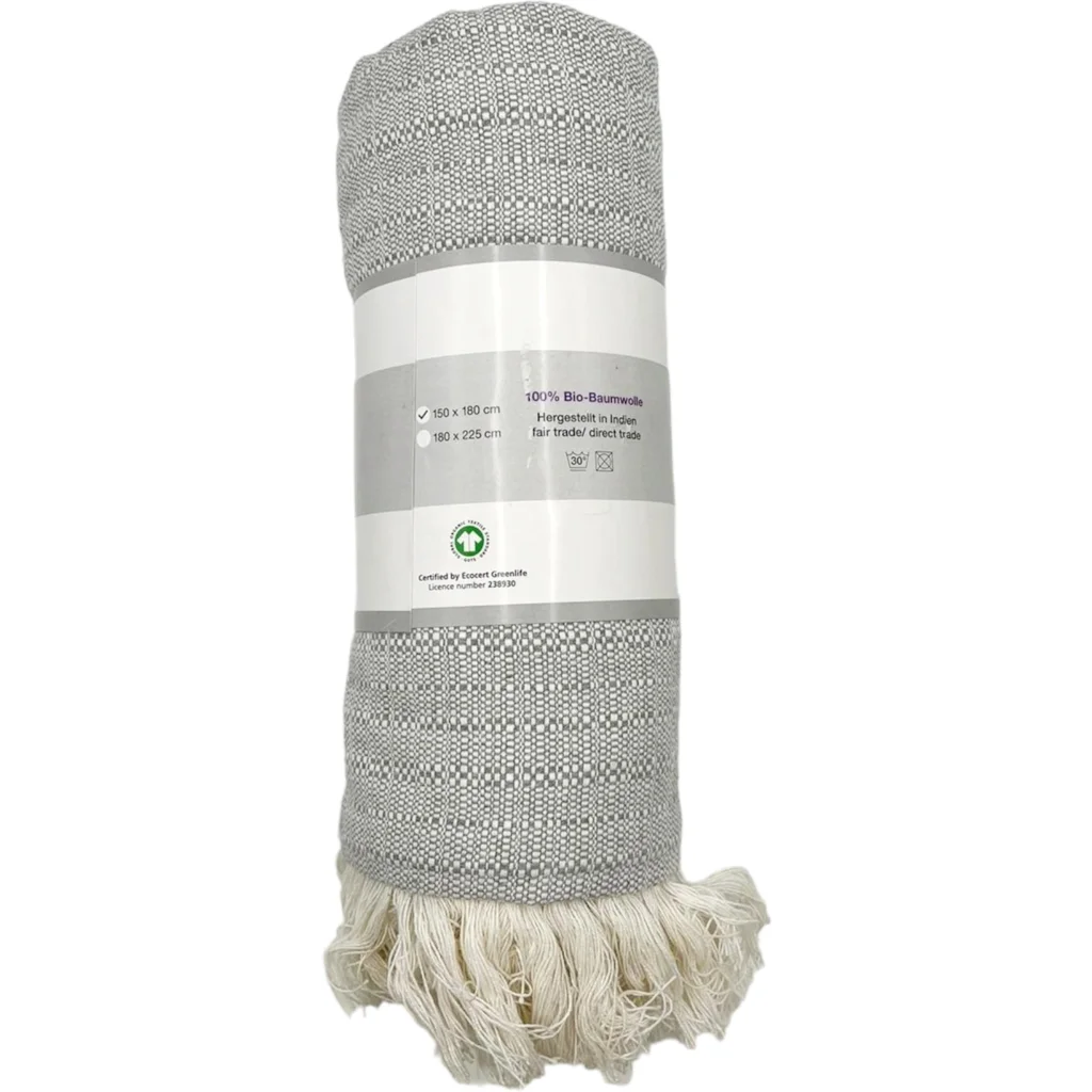 Bio Tagesdecke in Hellgrau+Creme Grau+Creme Muster Gemustert von BAGHI Größe 180x225 cm