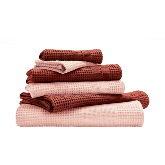 Bio Waffelpiqué Geschenkset 6-teilig in Rouge+Ziegel Rot+Rosa von Cotonea Größe 2x 35x50 cm+ 2x 50x100 cm+ 2x 70x140 cm