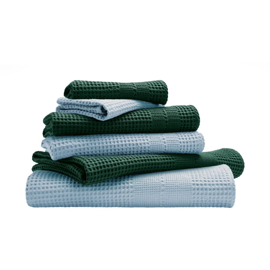 Bio Waffelpiqué Geschenkset 6-teilig in Smaragd+Hellblau Grün+Blau von Cotonea Größe 2x 35x50 cm+ 2x 50x100 cm+ 2x 70x140 cm