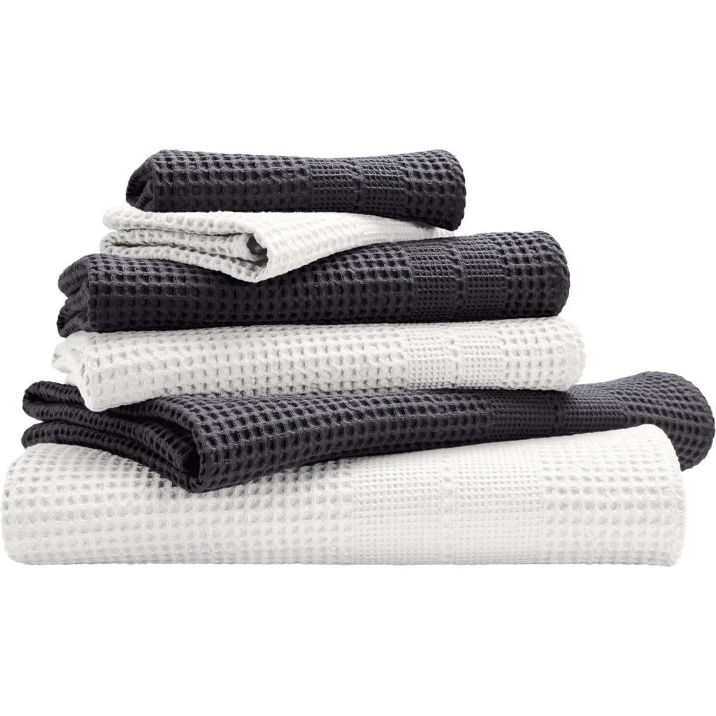 Bio Waffelpiqué Geschenkset 6-teilig in Weiß+Anthrazit Weiß+Grau von Cotonea Größe 2x 35x50 cm+ 2x 50x100 cm+ 2x 70x140 cm