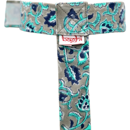 Bio Yogamatten Tragegurt bedruckt in Grau+Blau+Türkis Grau+Blau+Blau Muster Bedruckt von BAGHI Größe 96x3 cm