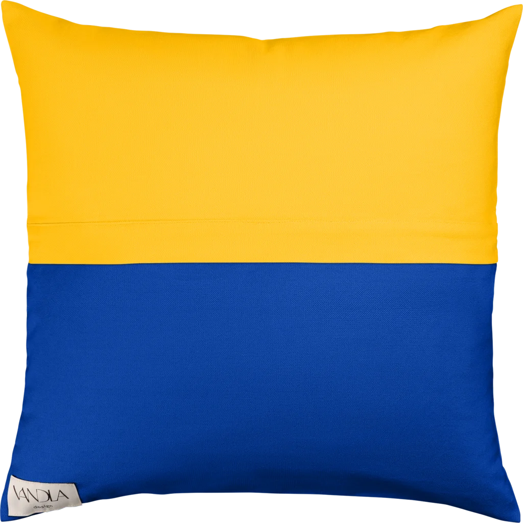 Modulare Kissenhülle Farbkombinationen mit Gelb in Gelb+Kobalt Gelb+Blau von Vandla design Größe 50x50 cm