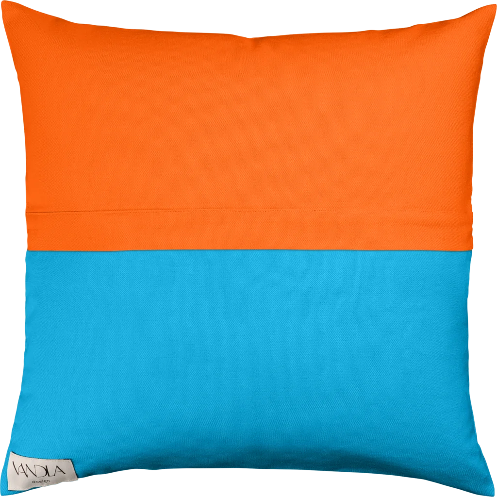 Modulare Kissenhülle Farbkombinationen mit Orange in Orange+Atlantik Orange+Blau von Vandla design Größe 50x50 cm