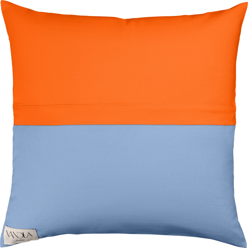 Modulare Kissenhülle Farbkombinationen mit Orange in Orange+Jeansblau Orange+Blau von Vandla design Größe 50x50 cm