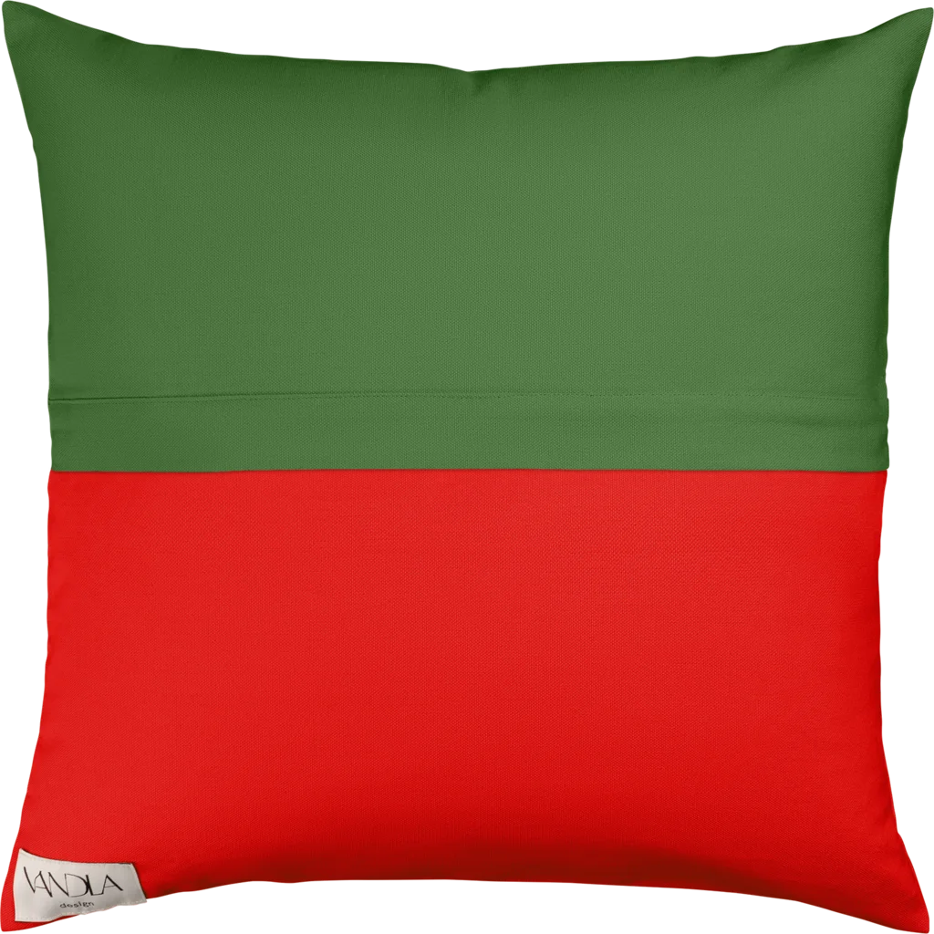 Modulare Kissenhülle Farbkombinationen mit Waldgrün in Waldgrün+Rot Grün+Rot von Vandla design Größe 50x50 cm