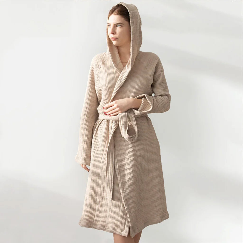 Musselin Morgenmantel in Sand Beige von Jean&Len Größe XL