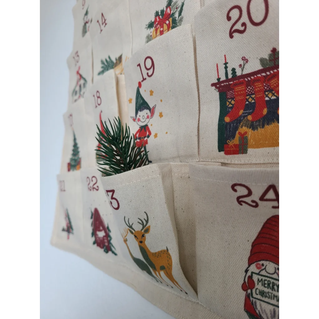 Adventskalender in Creme Muster Weihnachtsmotive von Frida Feeling Größe 42x84 cm
