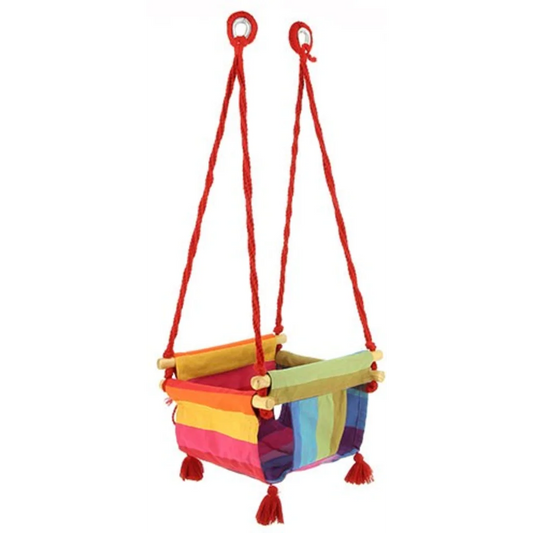Baby-Schaukel RAINBOW in Gelb+Rot+Lila+Blau Muster Streifen von GLOBO Größe 28x26 cm