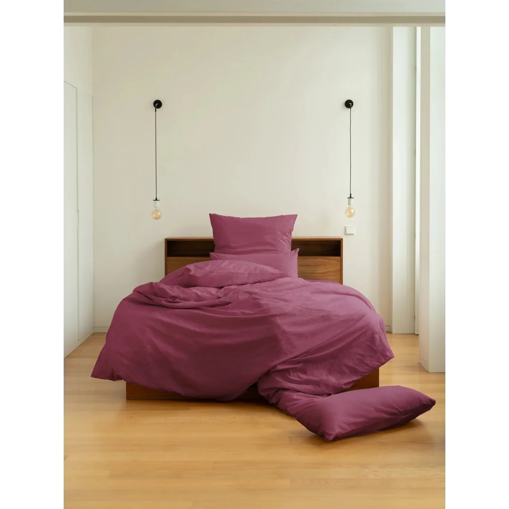 Baumwoll-+Leinen-Mix Spannbettlaken für Boxspringbetten in Standardgröße - Einzelbett in Beere von erlich textil Größe 90x200 cm