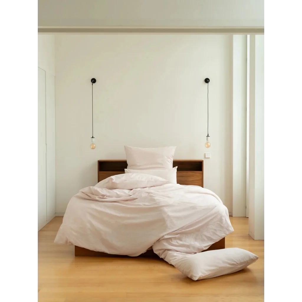 Baumwoll-+Leinen-Mix Spannbettlaken für Boxspringbetten in Standardgröße - Einzelbett in Perlmutt Rosa von erlich textil Größe 90x200 cm