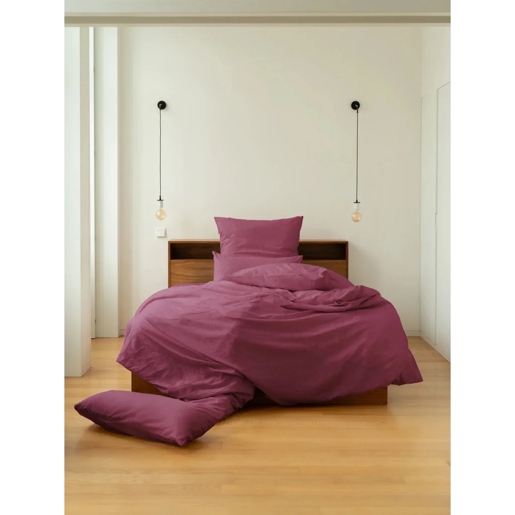 Baumwoll-+Leinen-Mix Spannbettlaken für Boxspringbetten in Übergröße in Beere von erlich textil Größe 140x200 cm