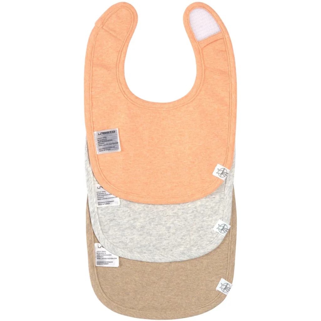Bio Baby-Lätzchen 3er-Pack in Apricot+Hellgrau+Beige Orange+Grau+Beige von Lässig Größe 19x27 cm