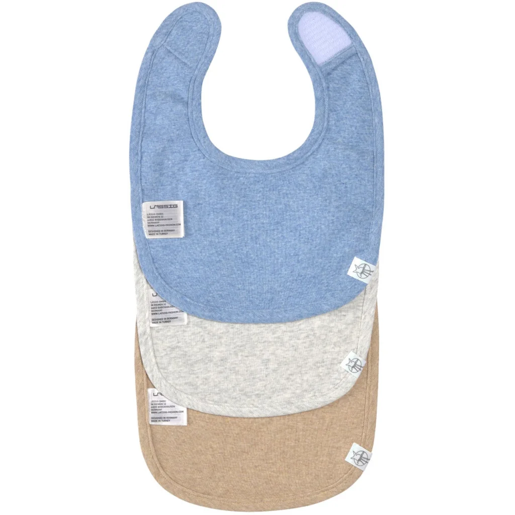 Bio Baby-Lätzchen 3er-Pack in Blau+Hellgrau+Beige Blau+Grau+Beige von Lässig Größe 19x27 cm