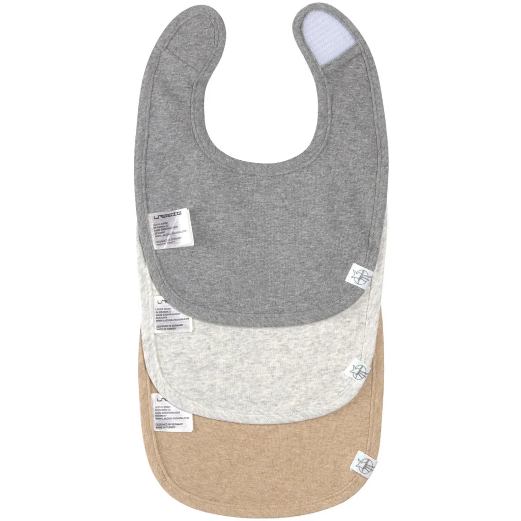Bio Baby-Lätzchen 3er-Pack in Dunkelgrau+Hellgrau+Beige Grau+Grau+Beige von Lässig Größe 19x27 cm