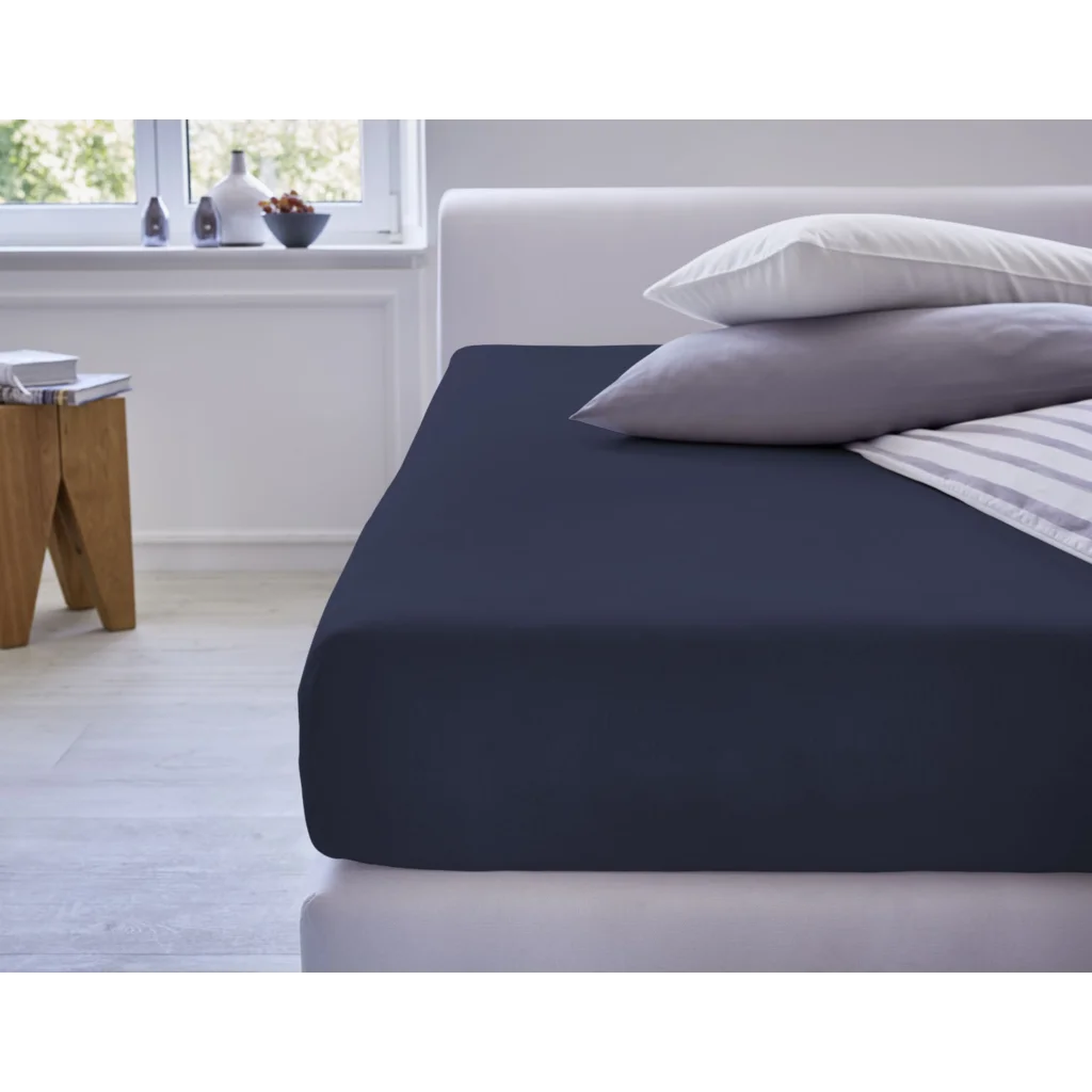 Bio Double-Jersey Spannbettlaken für Matratzen in Standardgröße - Einzelbett in Azurblau Blau von Cotonea Größe 120x200 cm