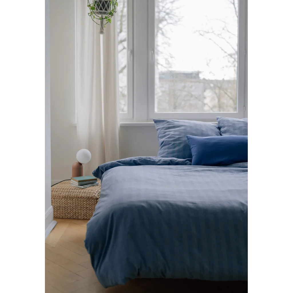 Bio Flanell Bettwäsche Streifen Garnitur 3-teilig in Hellblau+Hellblau Blau+Blau Muster Streifen von MELA home Größe 240x220 + 2x 80x80 cm