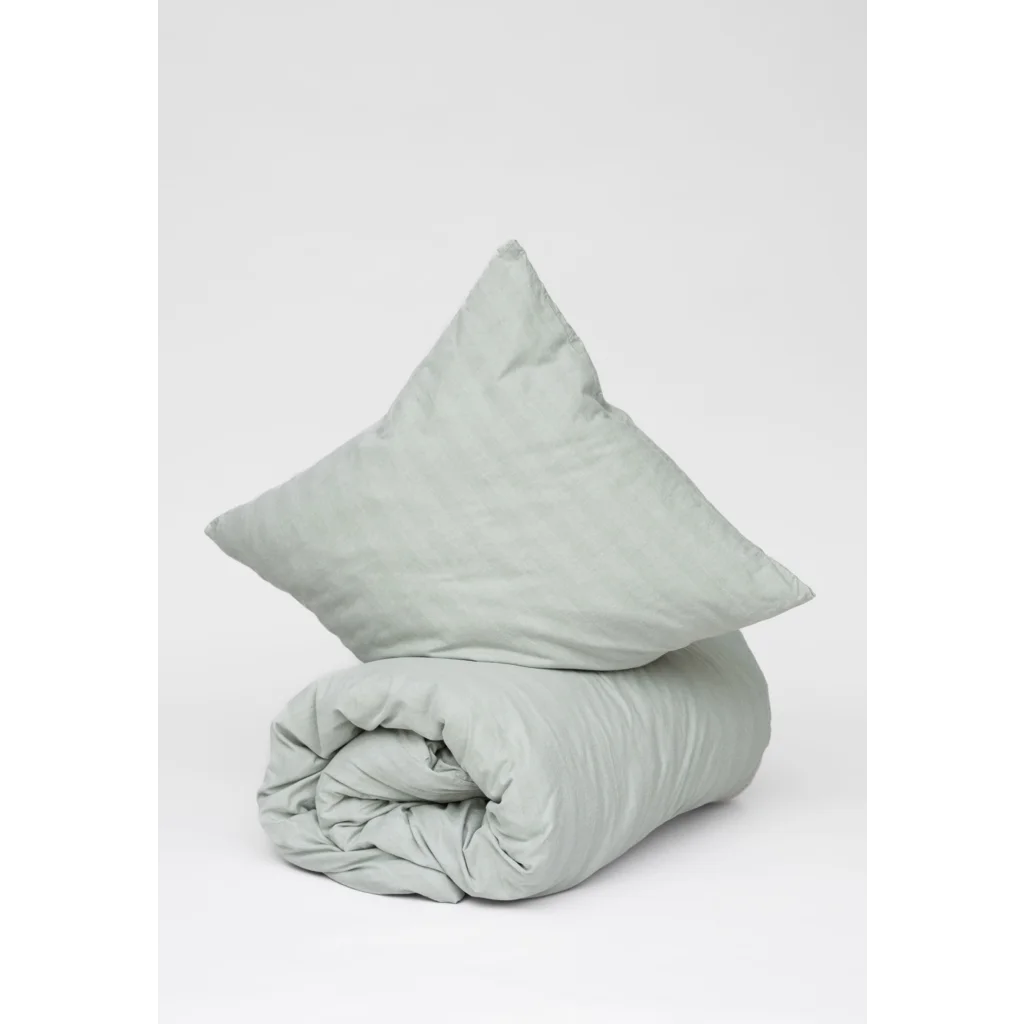 Bio Flanell Bettwäsche Streifen Garnitur 3-teilig in Hellgrün+Hellgrün Grün+Grün Muster Streifen von MELA home Größe 240x220 + 2x 80x80 cm