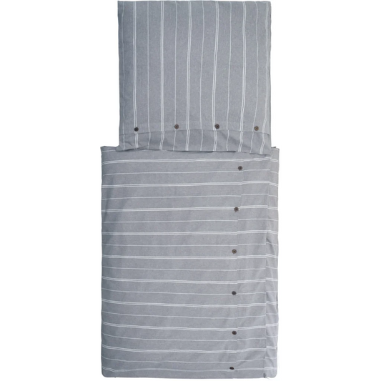Bio Flanell Bettwäsche Streifen Garnitur in Grau+Weiß Muster Streifen von Living Crafts Größe 135x200 + 80x80 cm