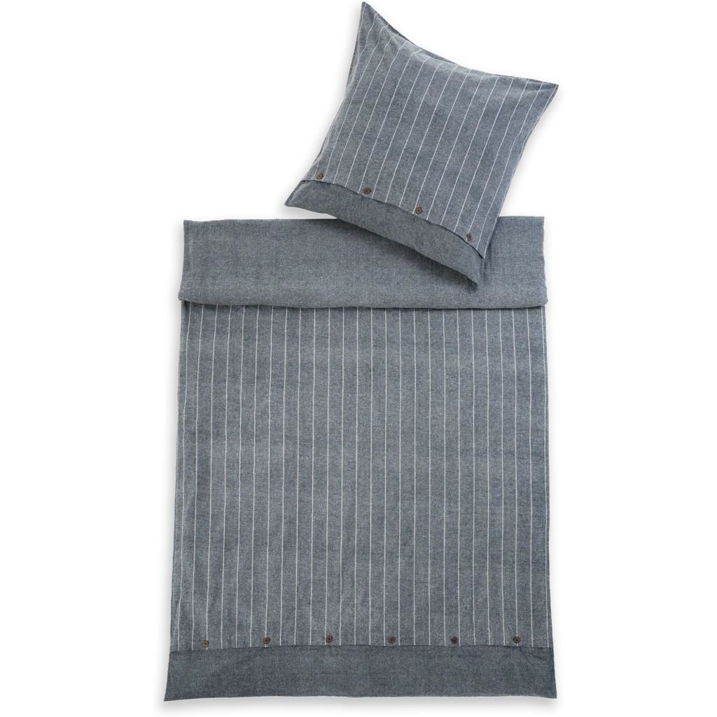 Bio Flanell Bettwäsche Streifen Garnitur in Grau+Weiß Muster Streifen von Living Crafts Größe 135x200 + 80x80 cm