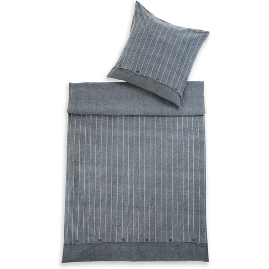 Bio Flanell Bettwäsche Streifen Garnitur in Grau+Weiß Muster Streifen von Living Crafts Größe 135x200 + 80x80 cm