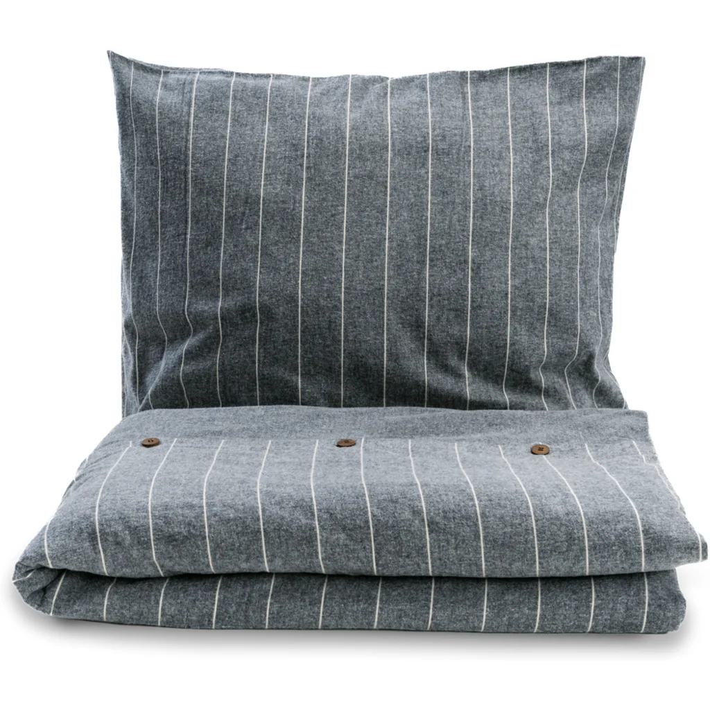 Bio Flanell Bettwäsche Streifen Garnitur in Grau+Weiß Muster Streifen von Living Crafts Größe 135x200 + 80x80 cm