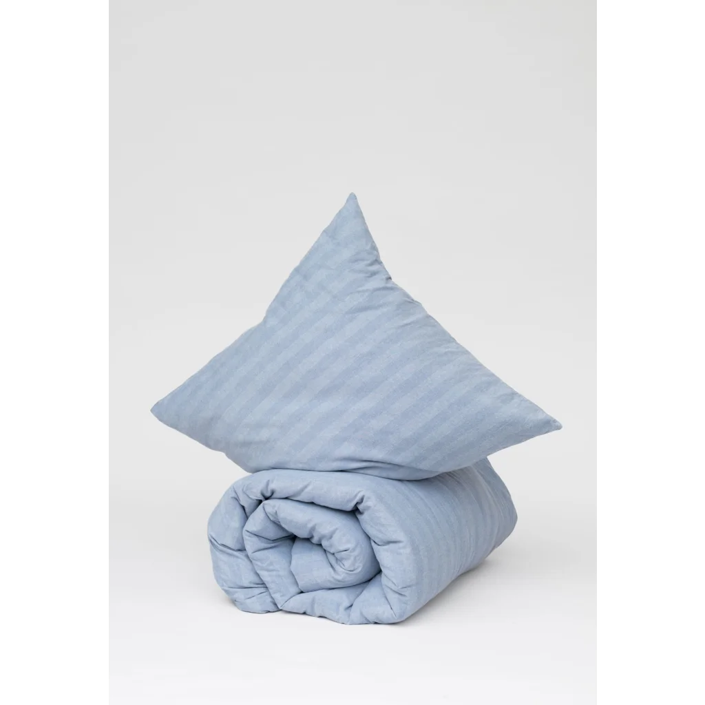 Bio Flanell Bettwäsche Streifen Garnitur in Hellblau+Hellblau Blau+Blau Muster Streifen von MELA home Größe 135x200 + 80x80 cm