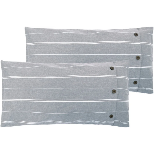 Bio Flanell Bettwäsche Streifen Kissenbezug 2er-Pack in Grau+Weiß Muster Streifen von Living Crafts Größe 40x80 cm