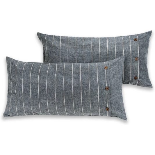 Bio Flanell Bettwäsche Streifen Kissenbezug 2er-Pack in Grau+Weiß Muster Streifen von Living Crafts Größe 40x80 cm