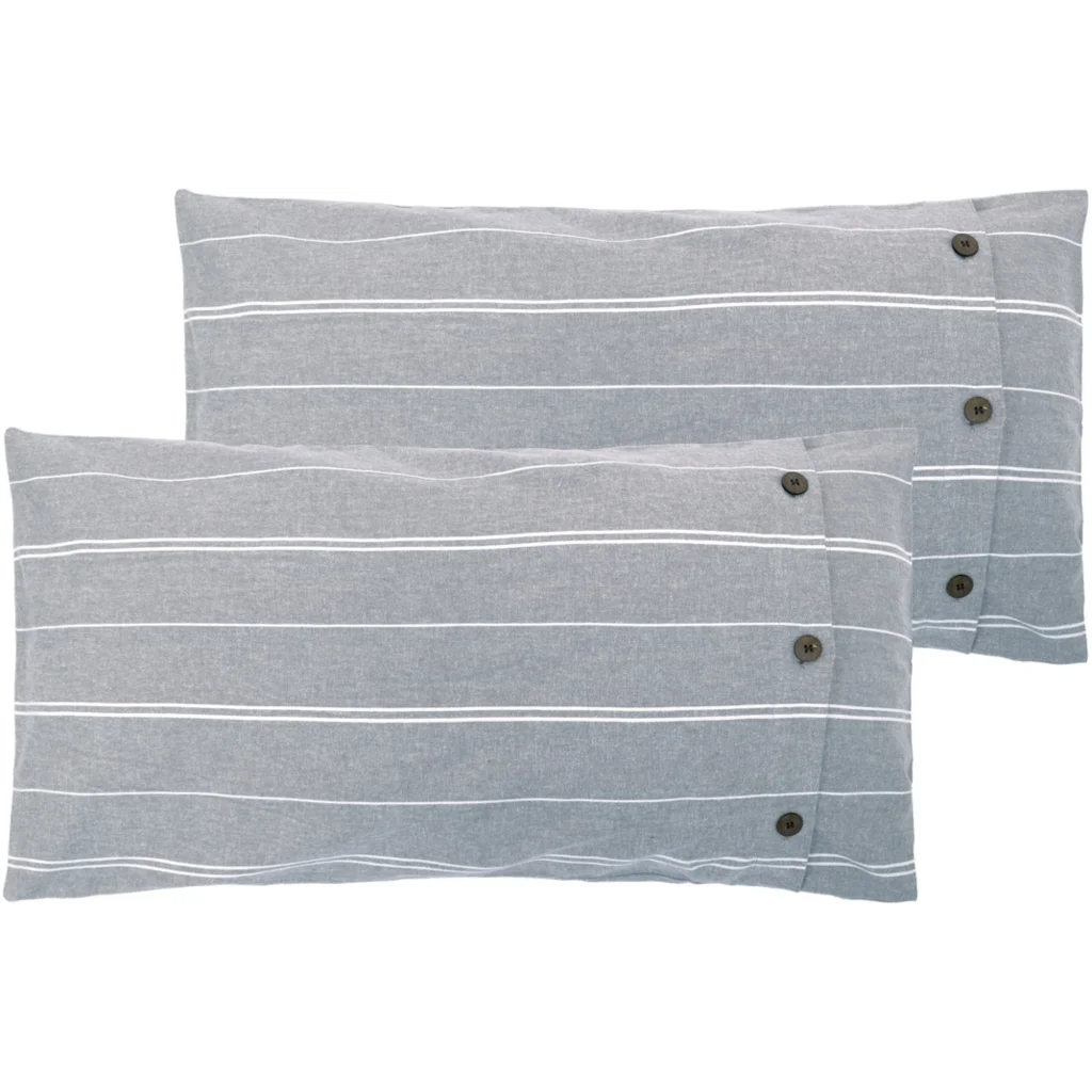 Bio Flanell Bettwäsche Streifen Kissenbezug 2er-Pack in Grau+Weiß Muster Streifen von Living Crafts Größe 40x80 cm