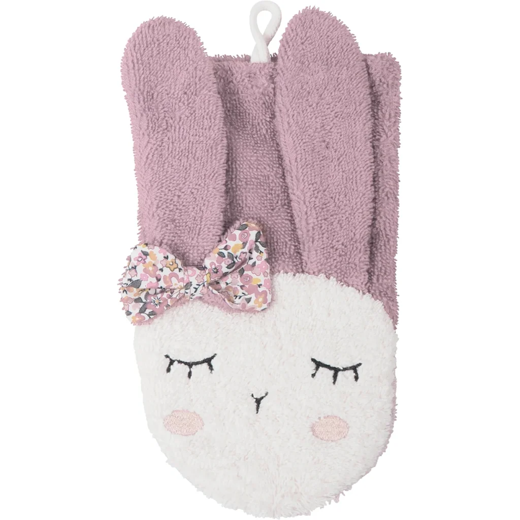 Bio Frottier Baby-+Kinder-Waschhandschuh Hase in Rosé Rosa Muster Hase von kikadu Größe 14x20 cm