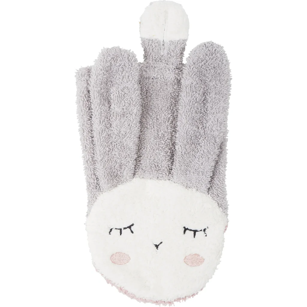 Bio Frottier Baby-+Kinder-Waschhandschuh Hase in Silbergrau Grau Muster Hase von kikadu Größe 14x20 cm
