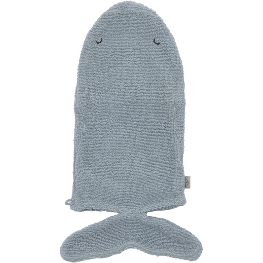 Bio Frottier Baby-+Kinder-Waschhandschuh Wal in Blau Muster Wal von Lässig Größe 13x22 cm