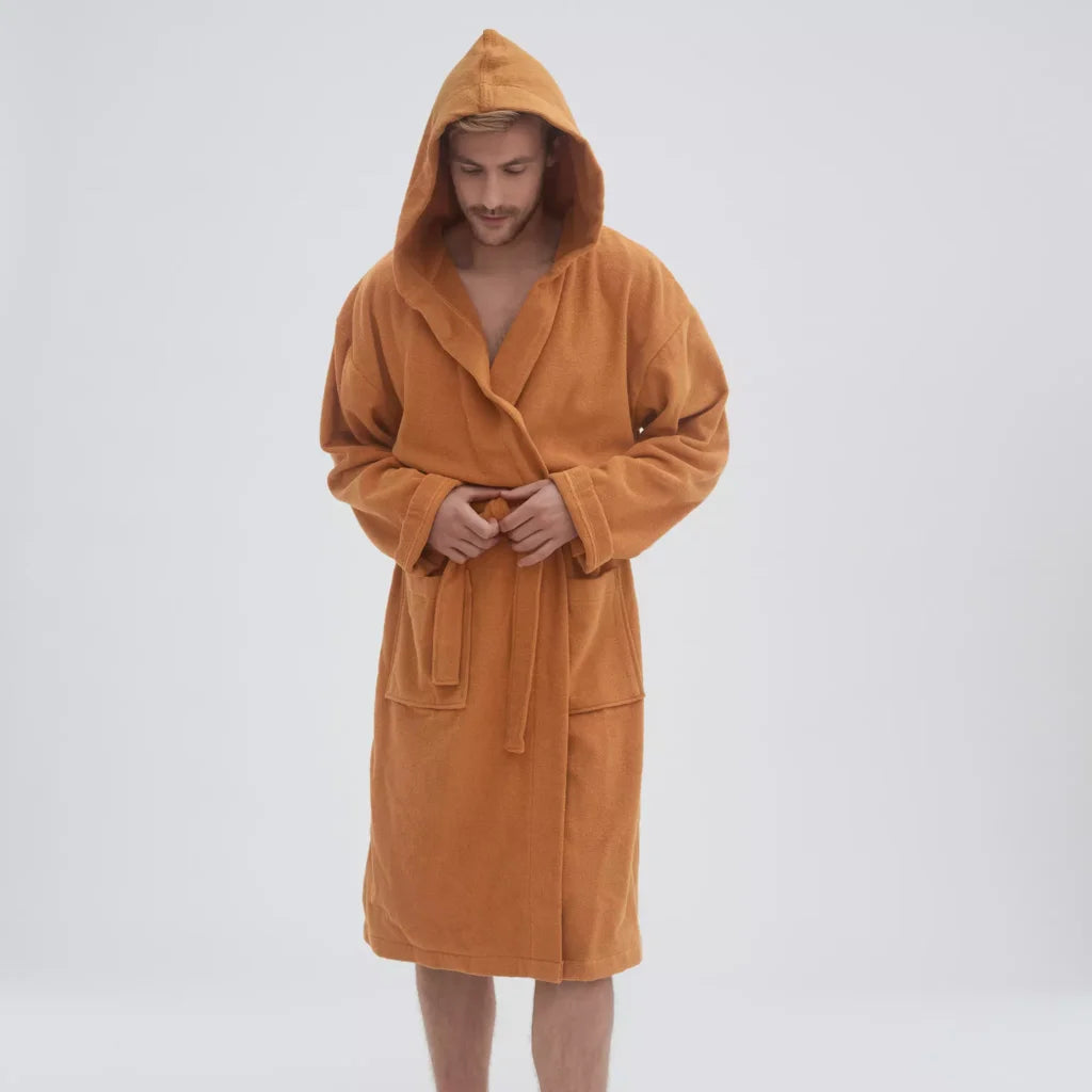 Bio Frottier Bademantel ORLANDO in Bernstein Orange von Living Crafts Größe S+M